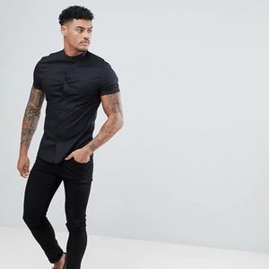 ASOS Design Grandad Collar Short Sleeve Button Up